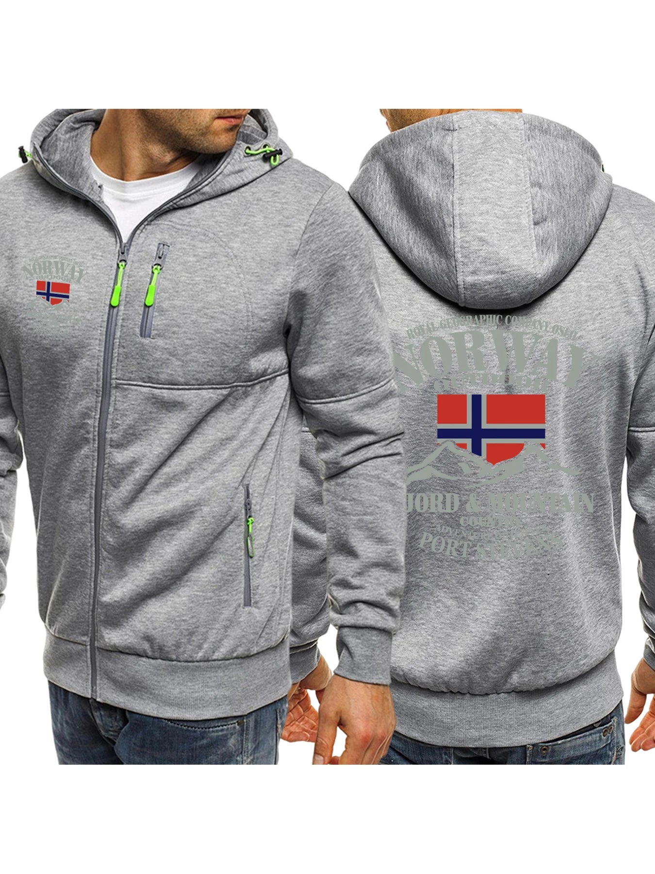 Norway Fjords And Mountains Print Male Zipper Hoodie All-Match Fashion Streetwear Vintage Casual Clothes Autumn Loose Hooded