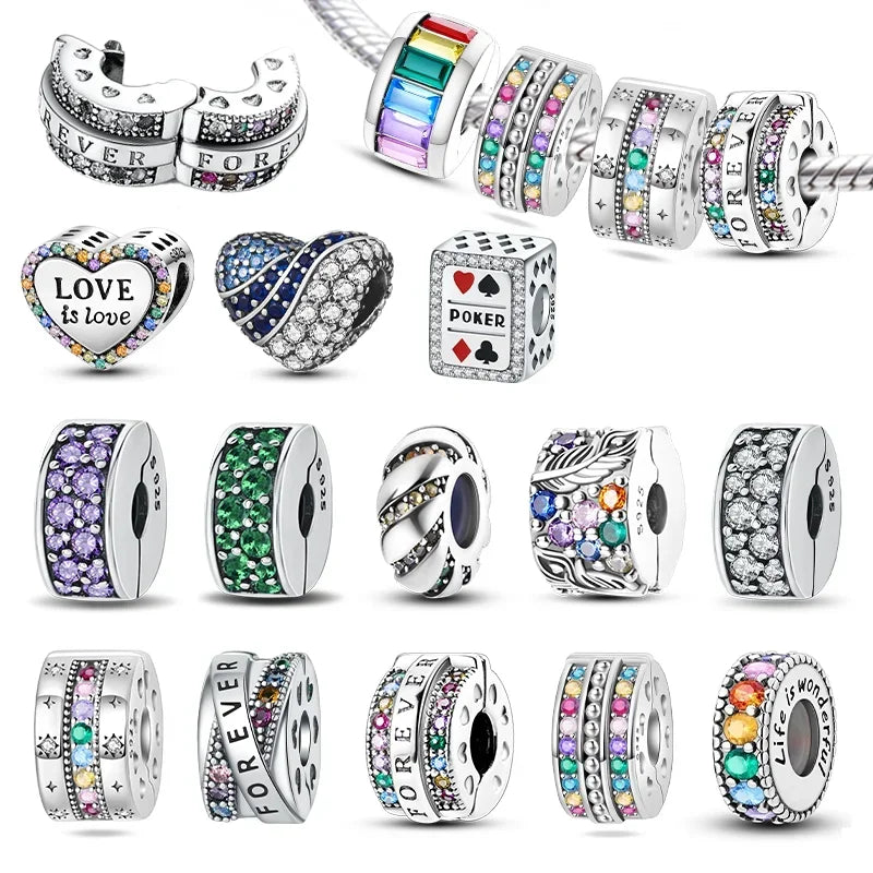 Real Silver 925 Clip Charms Heart Beads Stopper Safety Chain for Original Bracelet Making Fine Jewelry Gifts for Women Diy