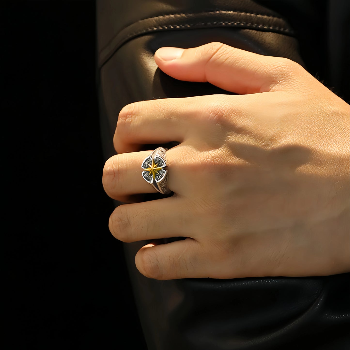 Retro Polaris North Star Adjustable Open Ring For Men Punk Gothic Edgy Copper Jewelry Unisex Accessories Good Fortune Love Gift