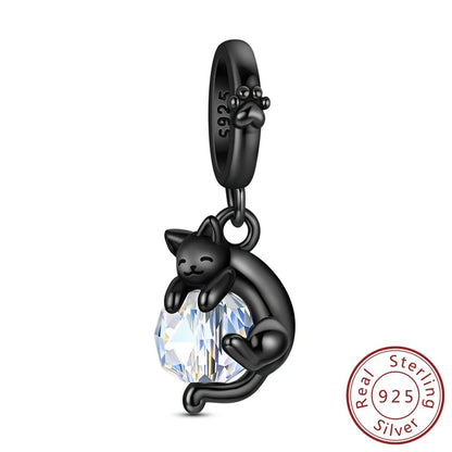 925 Silver Sparkling Cat Dog Charms Pendants Love Family Father Beads Fits Original Bracelet Gift for Women