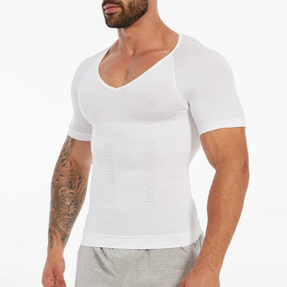 Mens Slimming Compression Shirt Body Shaper V-Neck Undershirt Shirts Workout Abs Abdomen Tummy Control Shapewear Tops