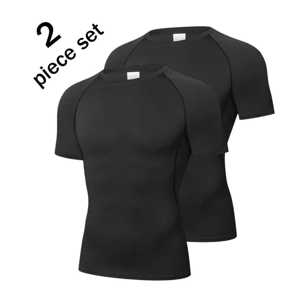 2 Pcs Men Compression Sport T Shirt Short Sleeve Training Fitness Top Tee Man Quick Dry Running Sport T Shirts