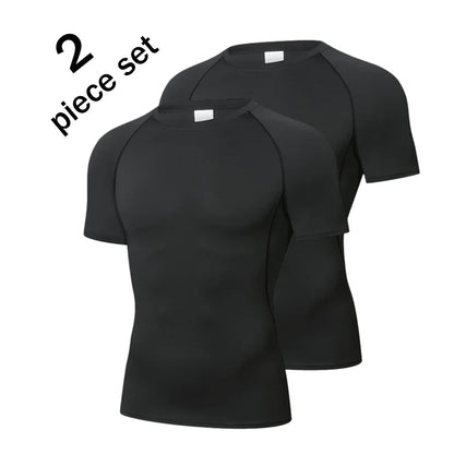 2 Pcs Men Compression Sport T Shirt Short Sleeve Training Fitness Top Tee Man Quick Dry Running Sport T Shirts