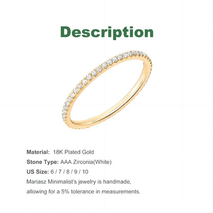1/3PCS Thin Dainty Stackable Ring Mariasz Minimalist Full Eternity Band Cubic Zirconia Gold Color Plated Pave Rings for Women