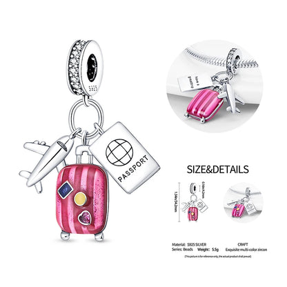 Original Charms 925 Silver Three-In-One Airplane Travel Luggage Charms Bead Fit 3mm Original Bracelet Womens DIY Jewelry Gifts
