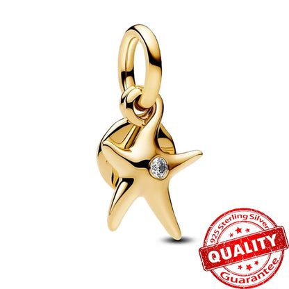 Gold Series 925 Sterling Silver Firefly Leopard Seahorse Crystal Ball Flower Charm Fit DIY Bracelet Necklace Boutique Party Gift