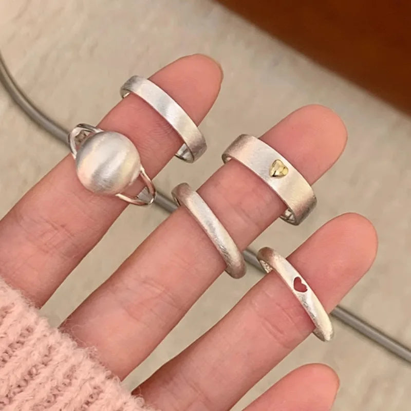 Korean Style Niche Frosted Combination Rings for Women, Fashionable, Simple, Everyday Korean Style Stackable Rings, Unique Autumn and Winter Statement Index Finger Rings