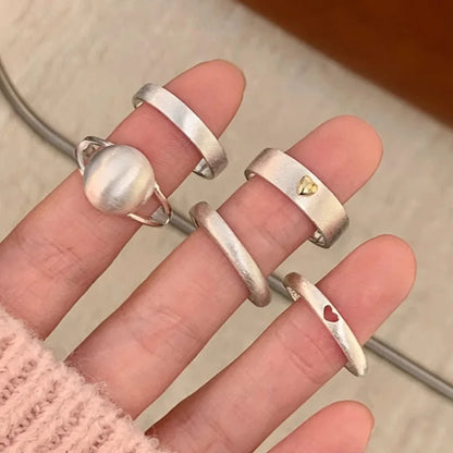 Korean Style Niche Frosted Combination Rings for Women, Fashionable, Simple, Everyday Korean Style Stackable Rings, Unique Autumn and Winter Statement Index Finger Rings