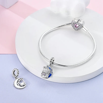 Fit Original Bracelet Silver Plated Cat Moon Shape Stars Love Charms Pendants For Women Jewelry Making Gift