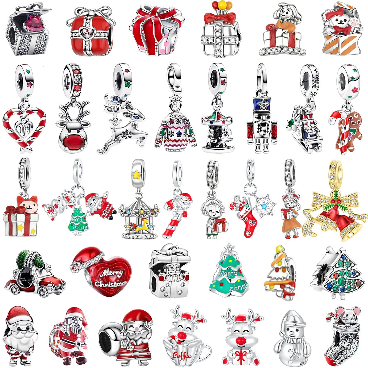 Original 925 Sterling Silver Christmas Charms Santa Claus Reindeer Snowflake Beads Fit Necklace Bracelets DIY Gifts Fine Jewelry