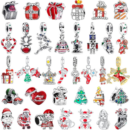 Original 925 Sterling Silver Christmas Charms Santa Claus Reindeer Snowflake Beads Fit Necklace Bracelets DIY Gifts Fine Jewelry