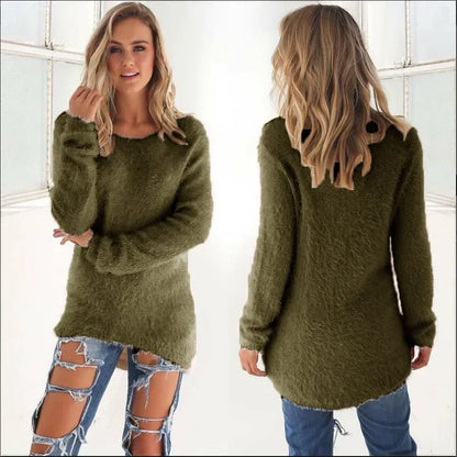 Women Warm Sweater Solid Color O Neck Loose Cotton Knitted Pullover Long Sweater Casual Oversize Blouse Ladies Hipster Clothing