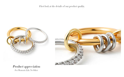 New Stainless Steel Cubic Zirconia Stackable Rings for Women 18k GoldPlating Multi-Link Connected Statement Ring Stack Jewelry