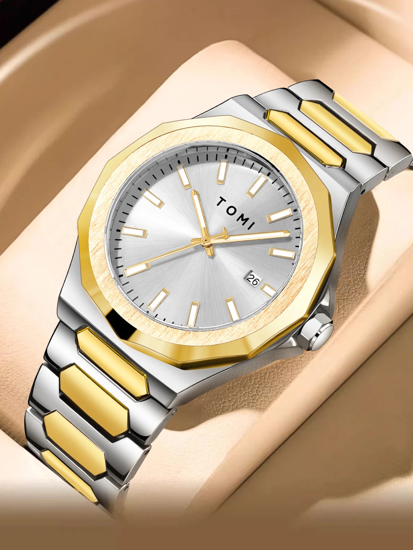 TOMI Luxury Business Men's Watch Gift Box Set High Quality Rose Gold Case Simple and Versatile Quartz Watch Relogio Masculino