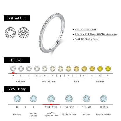 MODIAN Simple Eternity Moissanite Ring 925 Sterling Silver Sparkling Simple Thin Wedding Band Rings For Women Fine Jewelry