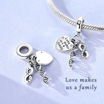 925 Silver Sparkling Cat Dog Charms Pendants Love Family Father Beads Fits Original Bracelet Gift for Women