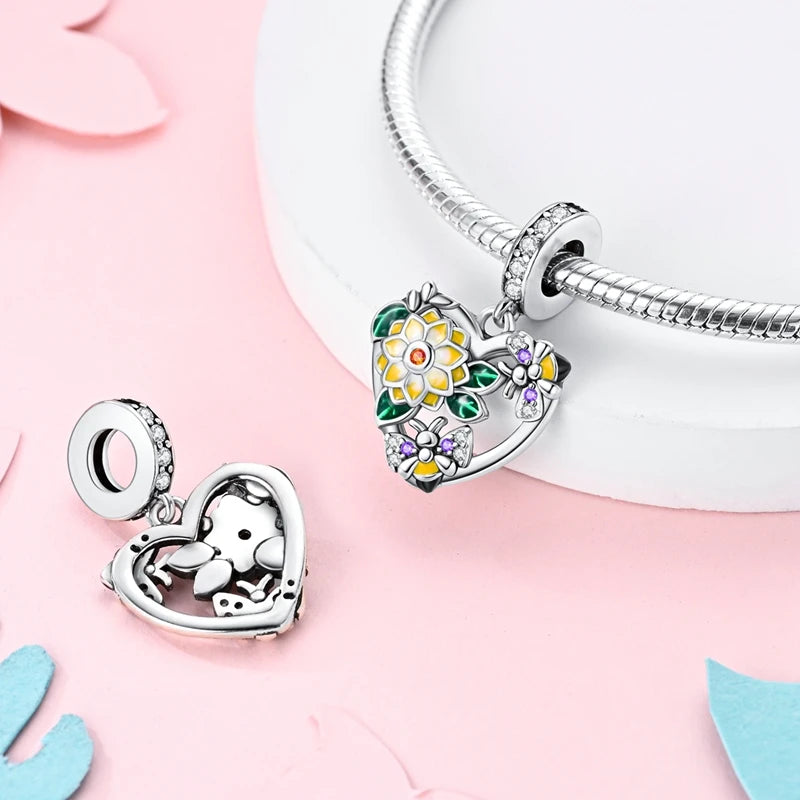 Fit Original Bracelet Silver Plated Cat Moon Shape Stars Love Charms Pendants For Women Jewelry Making Gift