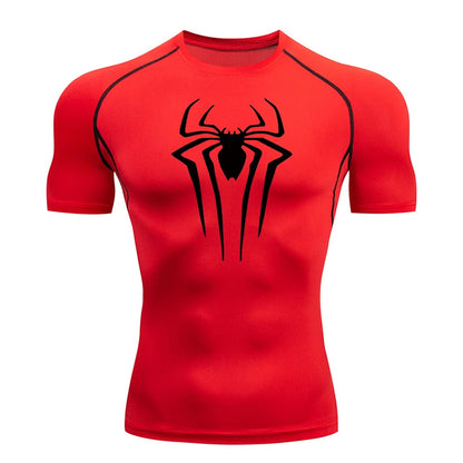 Spider Print Compression Shirts for Men Summer Short Sleeve Rash Guard Gym Workout Tshirt Athletic Quick Dry Undershirts Tops
