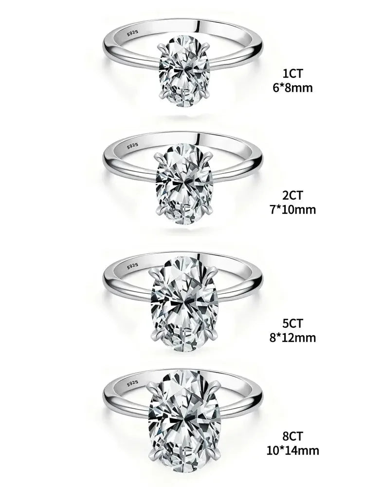 925 Sterling Silve 1-8CT Zircon Gorgeous Shiny Oval Stone Ring For Women Engagement Wedding Luxury High Quality Fine Jewelry