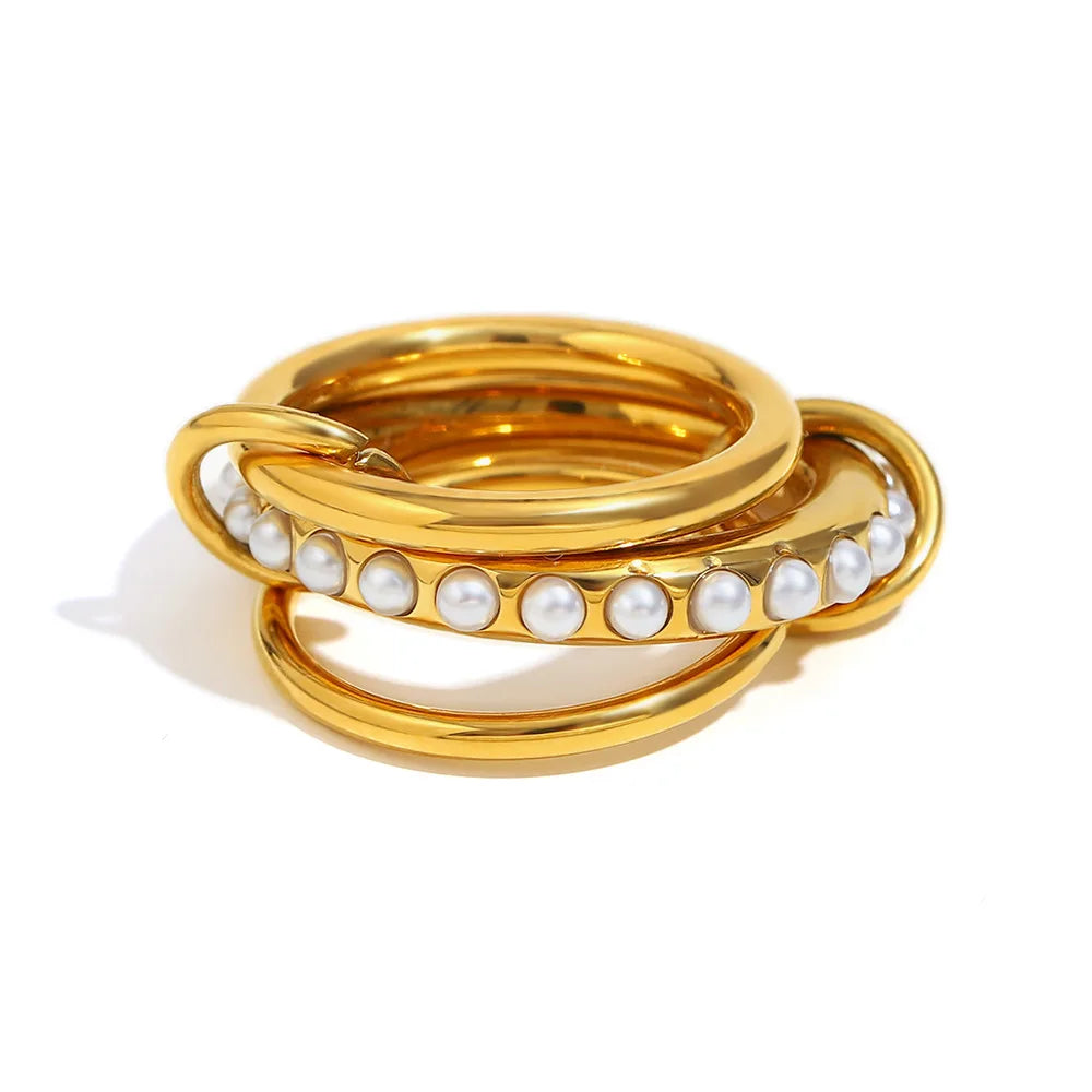 Multi-layer Stackable Finger Rings Shiny Cubic Zirconia Link Ring 18K Gold Plated Stainless Steel High Quality Jewelry Accessory