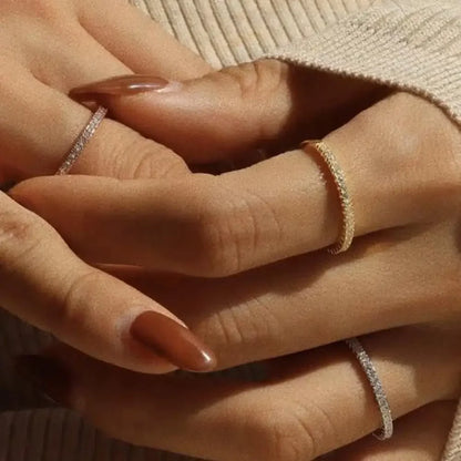 1/3PCS Thin Dainty Stackable Ring Mariasz Minimalist Full Eternity Band Cubic Zirconia Gold Color Plated Pave Rings for Women