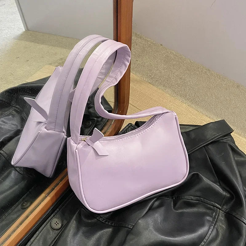New Retro Soft PU Leather Women Shoulder Underarm Bags Casual Solid Color Small Top-Handle Handbags Ladies Fashion Shoulder Bags