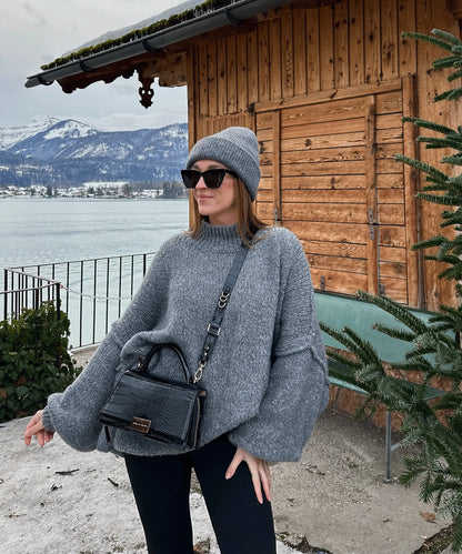 New Fall/winter Women's Sweater Solid Color Semi-turtleneck Casual Commuter Style Knit Pullover Loose Sweater Simple All-match