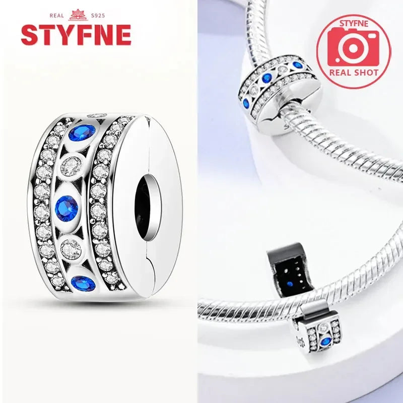 Real Silver 925 Clip Charms Heart Beads Stopper Safety Chain for Original Bracelet Making Fine Jewelry Gifts for Women Diy