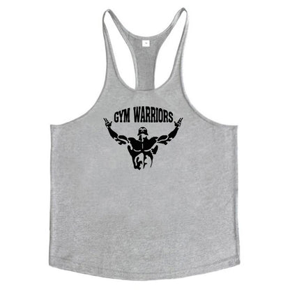 Men's Cotton Gym Warriors Tank Tops Running Vests Y-Back Bodybuilding Sleeveless Shirt Muscle Workout Athletic Fitness Singlets