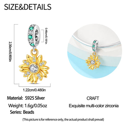 Gold Series 925 Sterling Silver Firefly Leopard Seahorse Crystal Ball Flower Charm Fit DIY Bracelet Necklace Boutique Party Gift