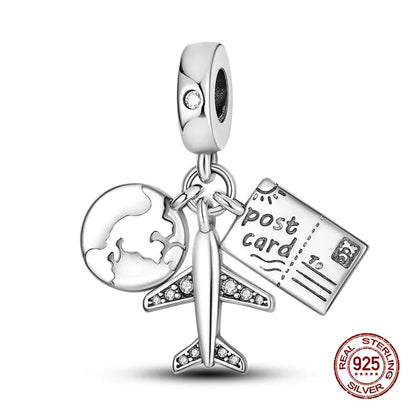 Original Charms 925 Silver Three-In-One Airplane Travel Luggage Charms Bead Fit 3mm Original Bracelet Womens DIY Jewelry Gifts