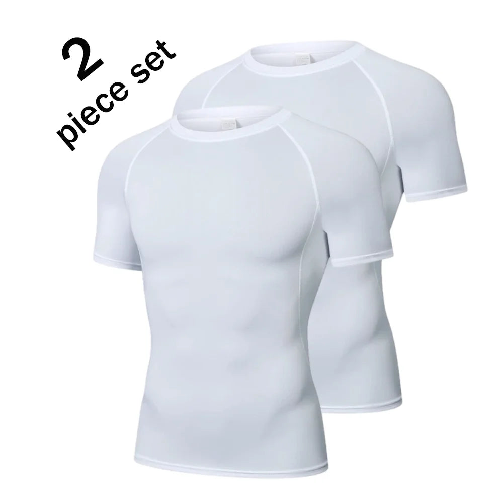 2 Pcs Men Compression Sport T Shirt Short Sleeve Training Fitness Top Tee Man Quick Dry Running Sport T Shirts