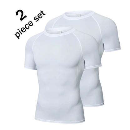 2 Pcs Men Compression Sport T Shirt Short Sleeve Training Fitness Top Tee Man Quick Dry Running Sport T Shirts