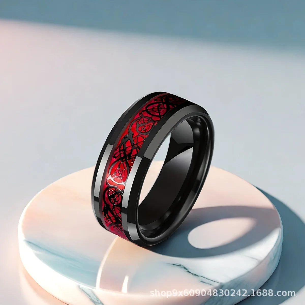 Goth Romantic Inlay Red Crystal Zircon Heart Shape Double Dragon Pattern Couple Rings for Women Men Luxury Sparkle Jewelry Gift