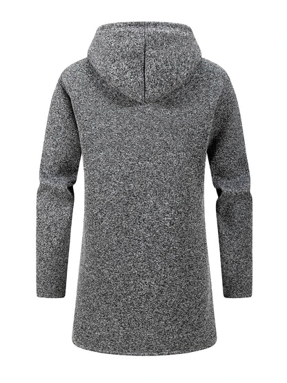 Men's Winter Warm Long Coat Zipper Jacket Zip Windbreaker Thick Fleece Windproof Overcoat Casual Contrast Color Hooded Jacket