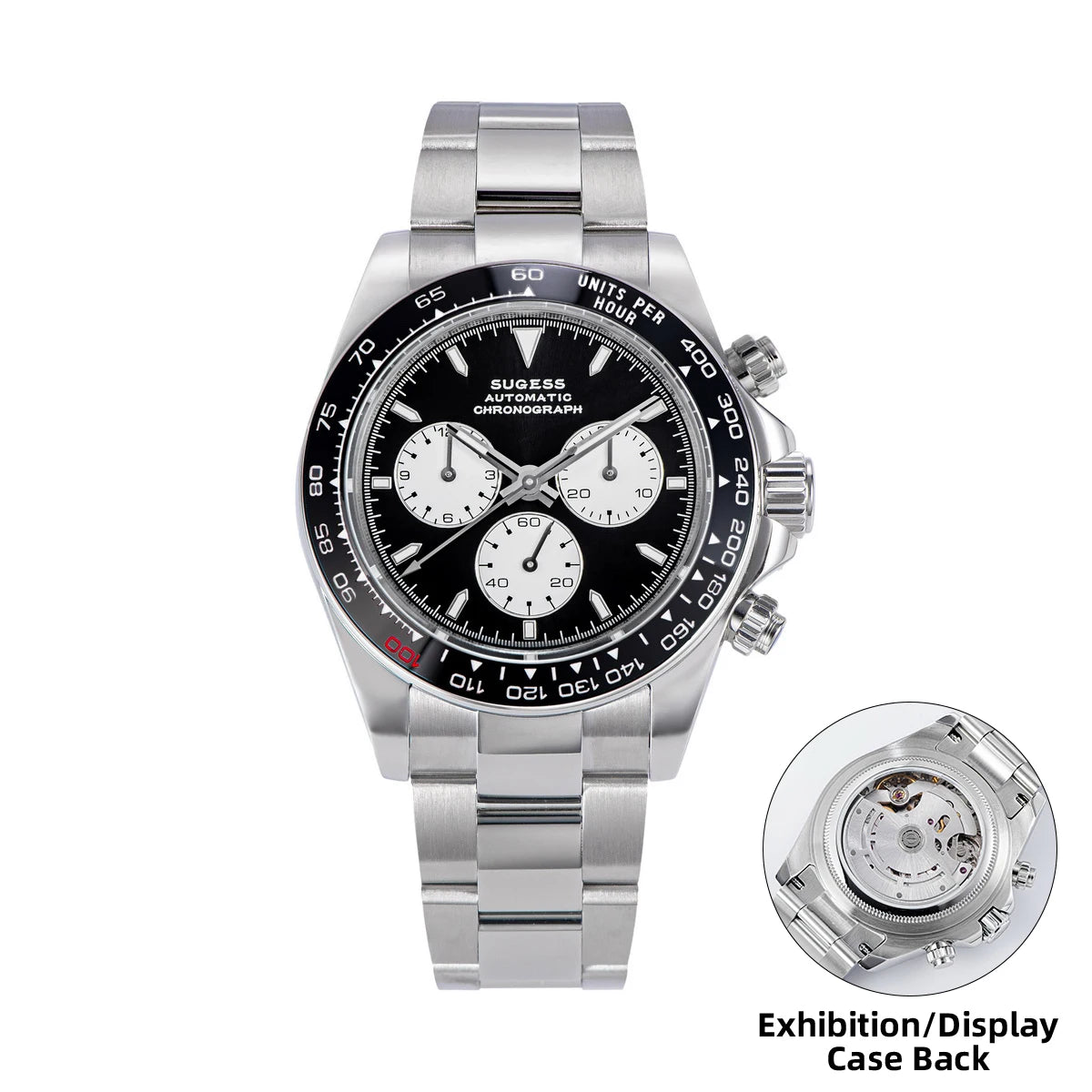 Sugess Diving Mens Watch Panda Automatic Mechanical Chronograph Peacock SL4801 Movement Wristwatch Waterproof Ceramic Bezel New