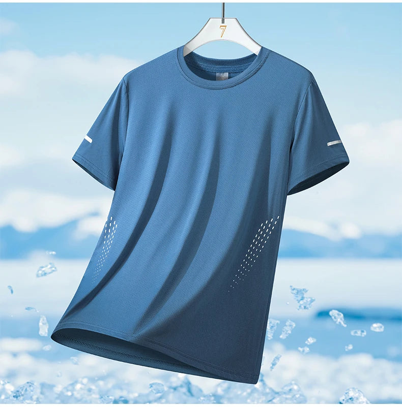 CHRLCK Men's Running Quick Drying T-shirts Breathable Hiking Fishing Tees Soft Elasticity Outdoor Sports Short Shirt Summer