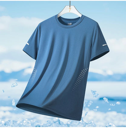 CHRLCK Men's Running Quick Drying T-shirts Breathable Hiking Fishing Tees Soft Elasticity Outdoor Sports Short Shirt Summer