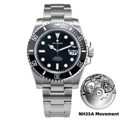 Sugess Watch of Men Diver NH35 Automatic Mechanical Wristwatch Date Sapphire Crystal Luminous Ceramic Bezel Waterproof 200M 2022