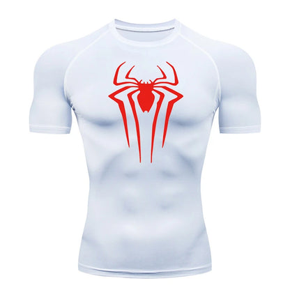 Spider Print Compression Shirts for Men Summer Short Sleeve Rash Guard Gym Workout Tshirt Athletic Quick Dry Undershirts Tops