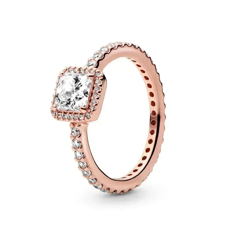 Hot selling 925 sterling silver rose gold ring high-quality luxury sparkling crystal ring women's jewelry exquisite holiday gift