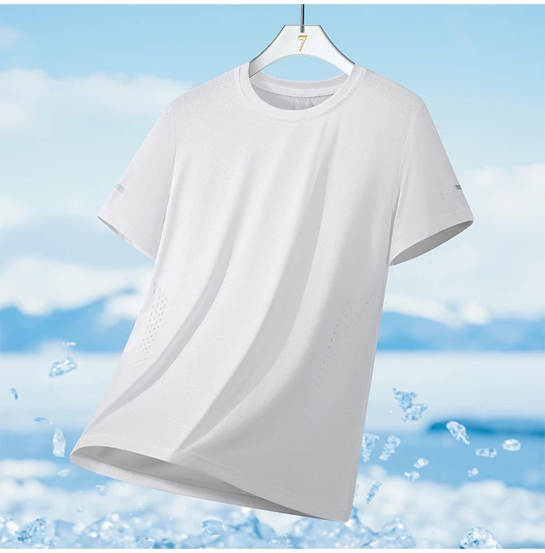 CHRLCK Men's Running Quick Drying T-shirts Breathable Hiking Fishing Tees Soft Elasticity Outdoor Sports Short Shirt Summer