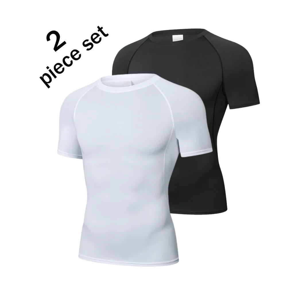 2 Pcs Men Compression Sport T Shirt Short Sleeve Training Fitness Top Tee Man Quick Dry Running Sport T Shirts