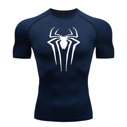 Spider Print Compression Shirts for Men Summer Short Sleeve Rash Guard Gym Workout Tshirt Athletic Quick Dry Undershirts Tops