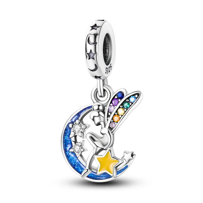 Fit Original Bracelet Silver Plated Cat Moon Shape Stars Love Charms Pendants For Women Jewelry Making Gift