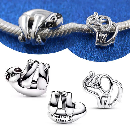 Silver 925 Openwork Elephant Hanging Sloth Charms Beads Fit Original Bracelet for Women Diy Fine Jewelry Making