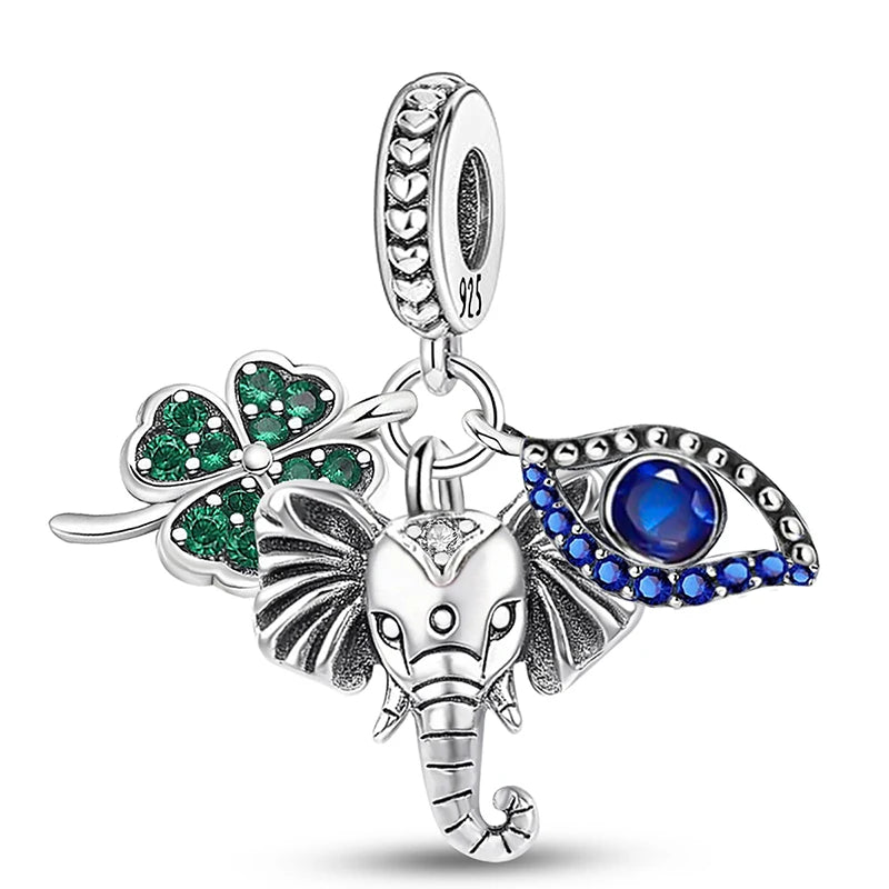 925 Sterling Silver Cute Butterfly Elephant Blue Series Charms Beads Fit Original Pan Bracelet Bangle High Quality DIY Jewelry