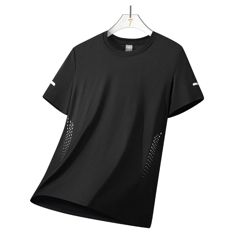 CHRLCK Men's Running Quick Drying T-shirts Breathable Hiking Fishing Tees Soft Elasticity Outdoor Sports Short Shirt Summer