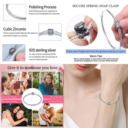 New in Original 925 Silver Snake Chain Bracelet Fits 3mm Original Charm Bead For Women Heart Bracelets Jewelry Gifts Hot