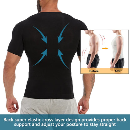 Mens Slimming Compression Shirt Body Shaper V-Neck Undershirt Shirts Workout Abs Abdomen Tummy Control Shapewear Tops